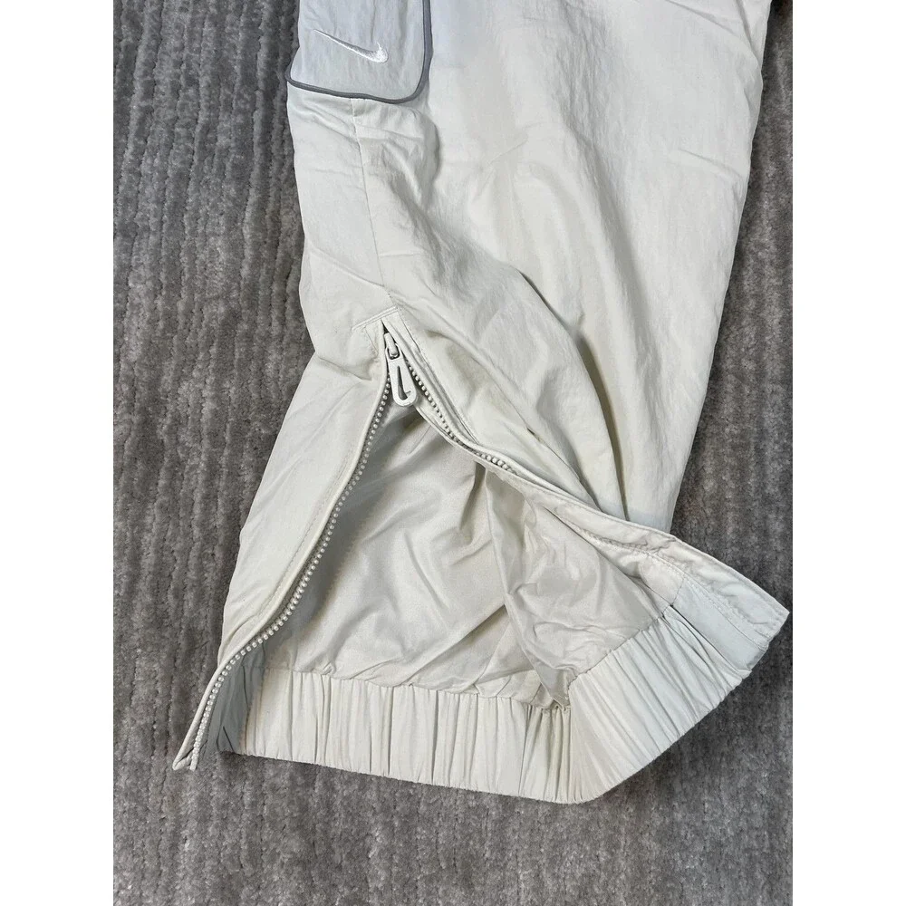 Nike Track Pants Mens Medium White Solo Swoosh Loose Fit Taper Leg Stacked New